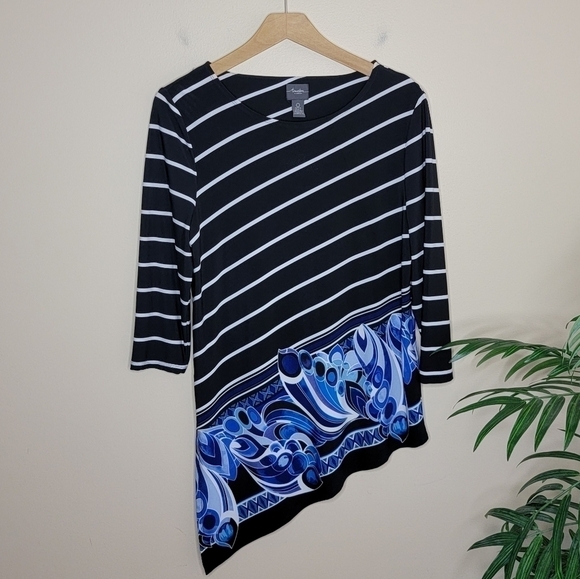 Travelers by Chico's | Petite Angled Stripe Tunic with Contrasting Hem - Picture 1 of 6